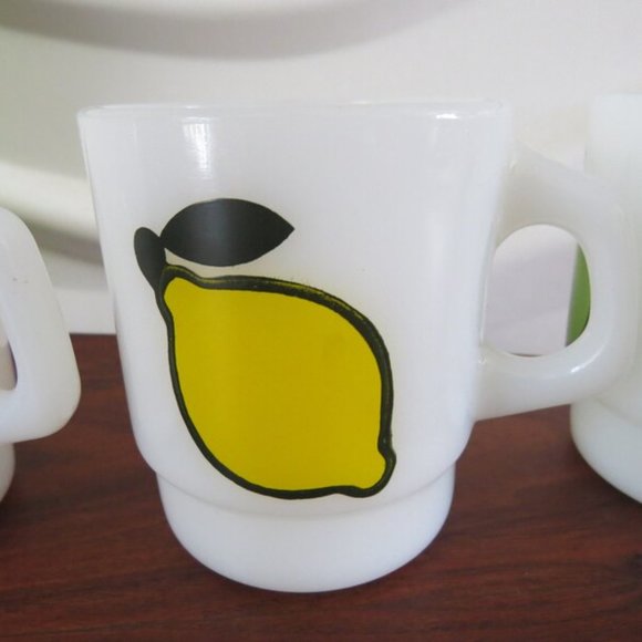 Super Rare complete set of 1970s SUPER FRUIT Fire King/Anchor Hocking mugs - Picture 3 of 7